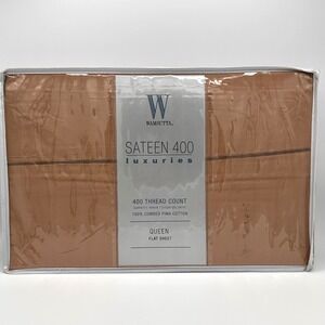 Wamsutta Sateen 400 Luxuries Queen Flat Sheet Copper Pima Cotton Maple tan New